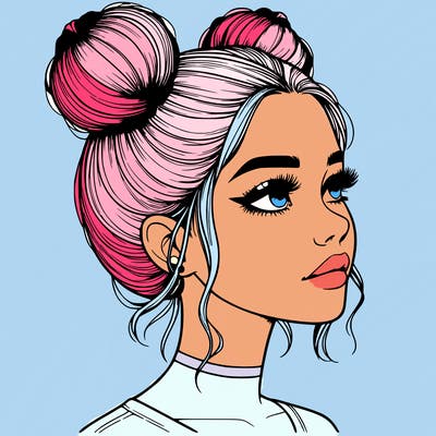 realistic girl with buns on the top of her head