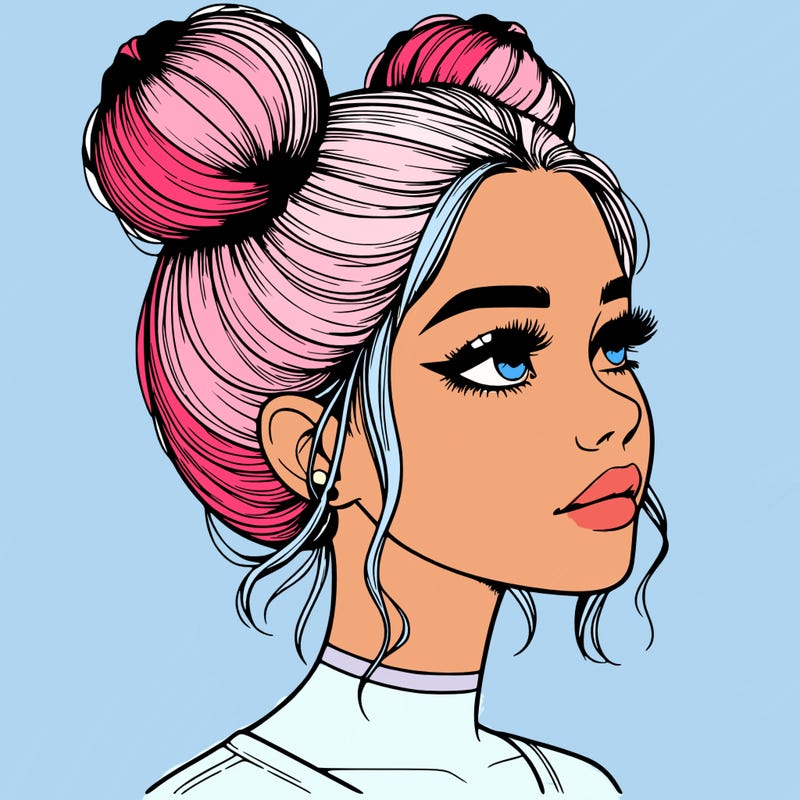 realistic girl with buns on the top of her head