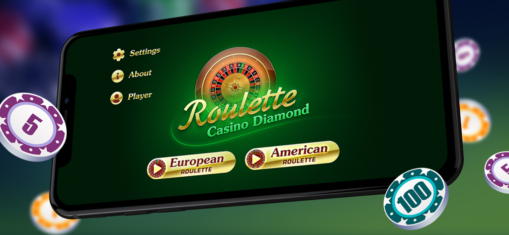 Roulette Casino Diamond mobile app home screen with American and European game modes