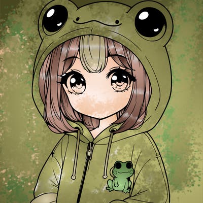 cute realistic girl in a froggy hoodie