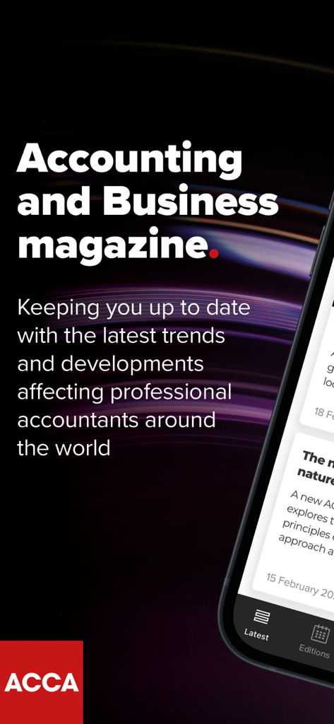 ACCA AB magazine - ACCA Accounting and Business magazine app interface showing news and trends for finance professionals