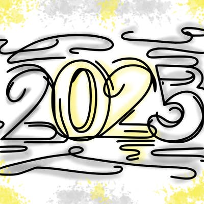 one line scrawled numbers sketch design “2025”