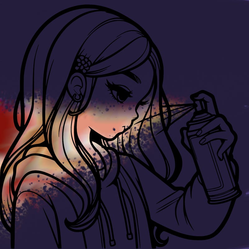 a realistic girl spray painting