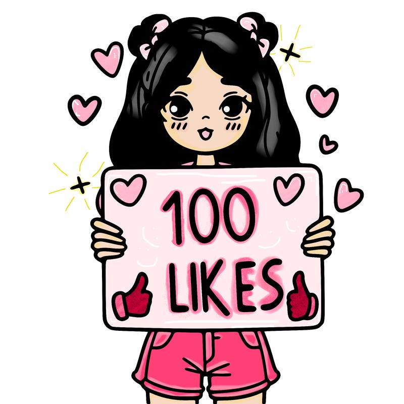 girl holding a sign saying 100 likes