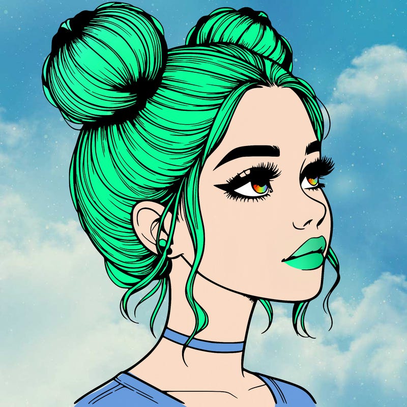 realistic girl with buns on the top of her head
