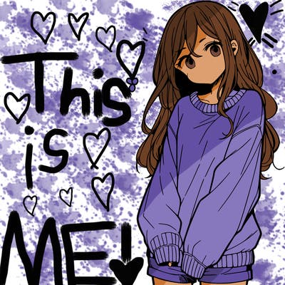 manga teen girl  in a sweater and baggy pants