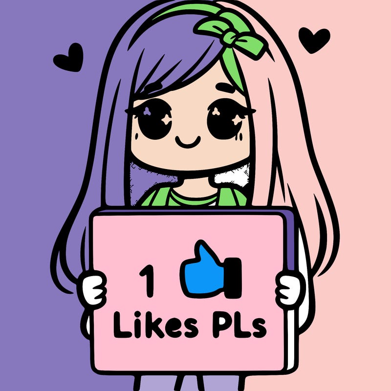 girl holding a sign saying 10 likes pls