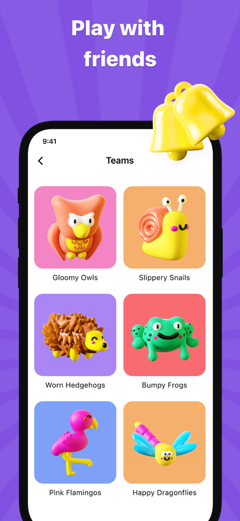 Alias: Party Game - Guess Word - Alias party game team selection screen featuring colorful 3D animal avatars for players