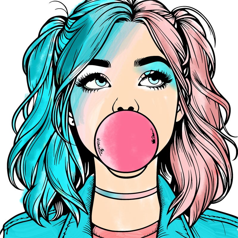 realististic girl blowing bubble -gum