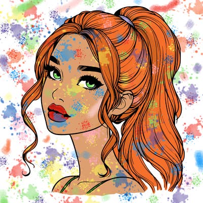 realistic girl with a ponytail on her hair and lips