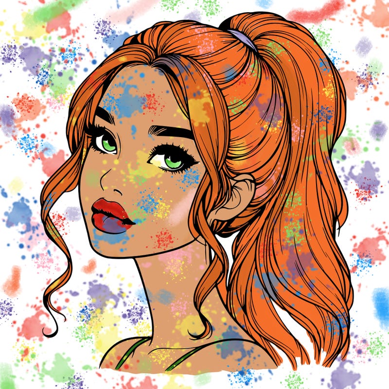 realistic girl with a ponytail on her hair and lips