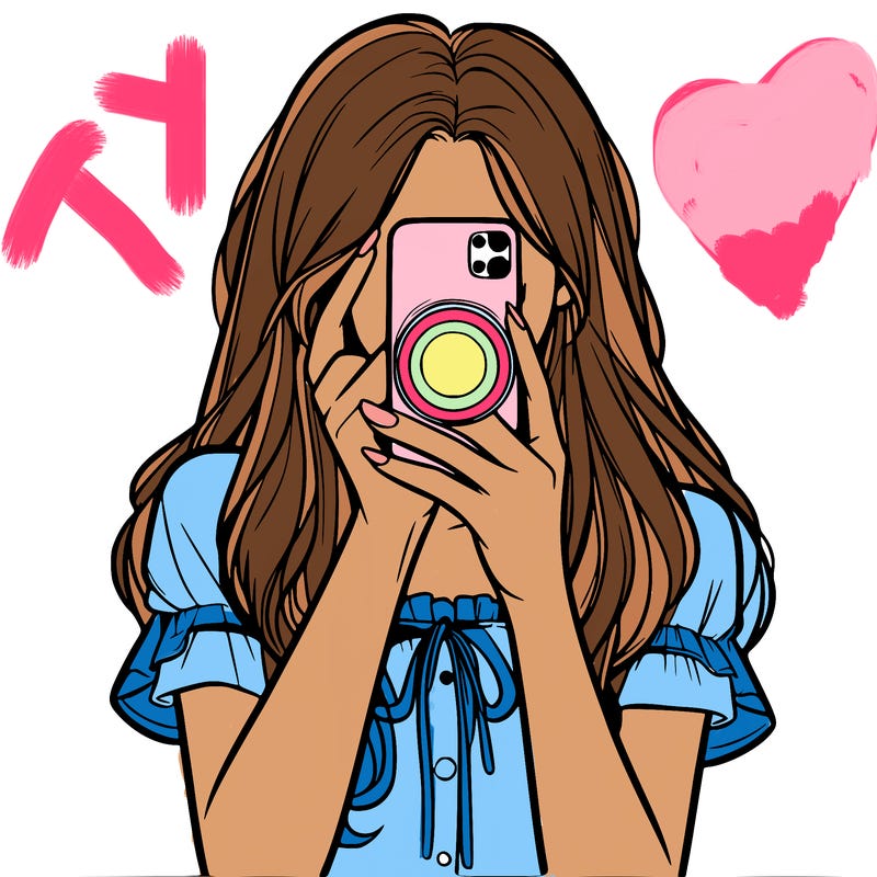 a realistic girl holding her phone taking pictures