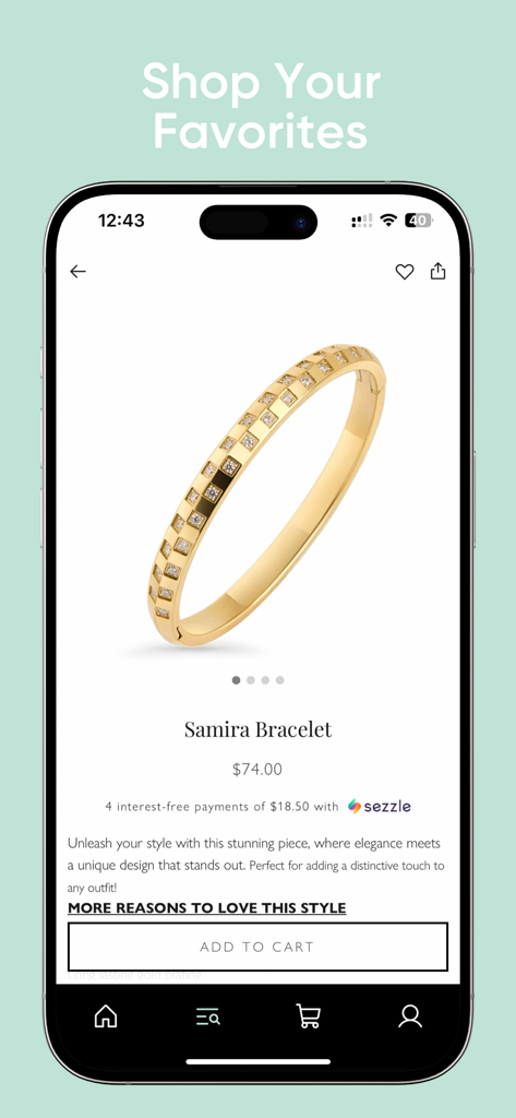 Mia Bijoux - Product page for the gold Samira Bracelet on the Mia Bijoux jewelry app