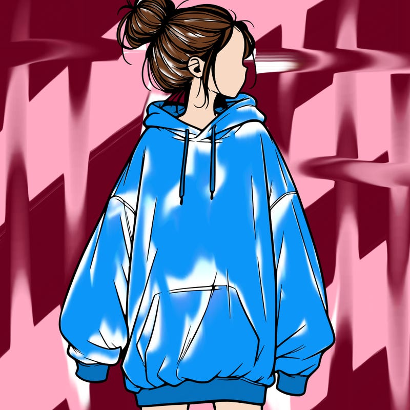 realistic girl with a oversized sweatshirt on and a bun