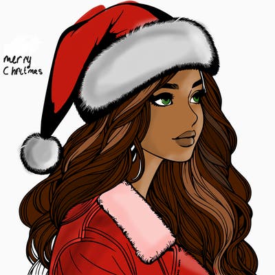 realistic girl in santa hat