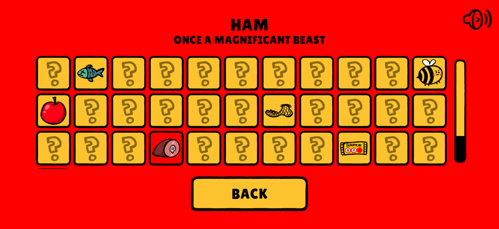 Tong: Food Fighter - A menu screen in Tong Food Fighter showing a grid of various items to lick like ham and fish