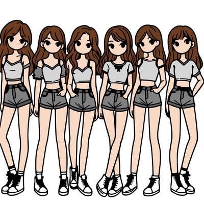 a group of girls wearing crop tops and shorts