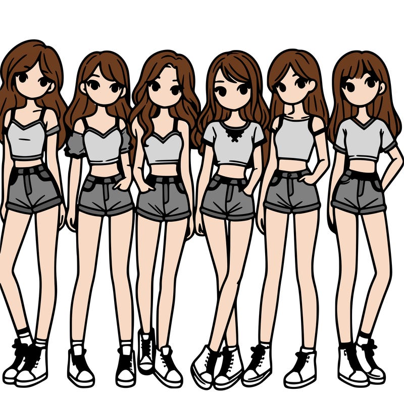 a group of girls wearing crop tops and shorts
