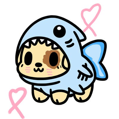 cute dog wearing a shark costume