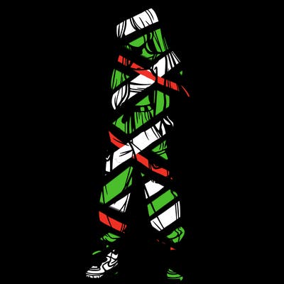 girl in baggy pants crop top and long hair