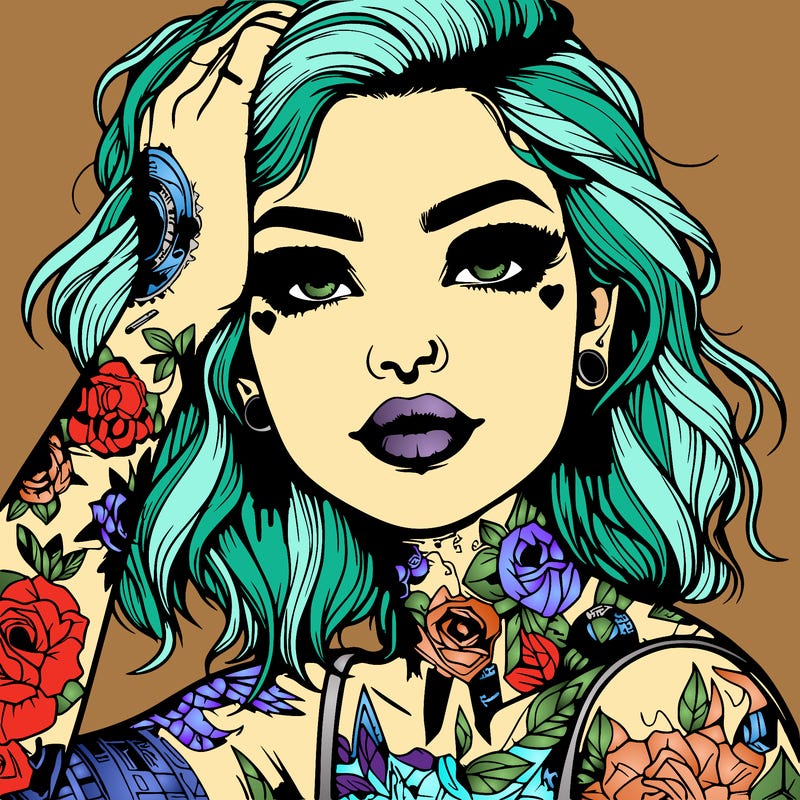 realistic girl with tattoos all over