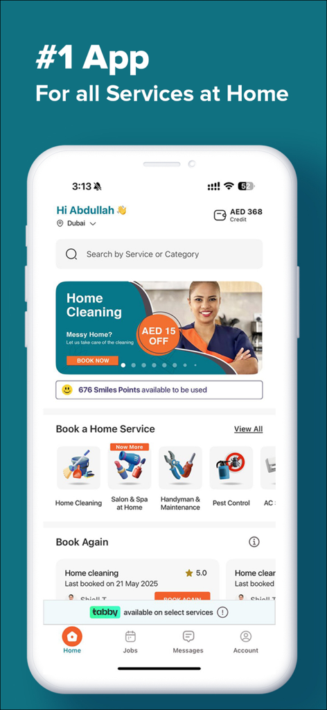 ServiceMarket mobile app dashboard showing home cleaning and handyman service options