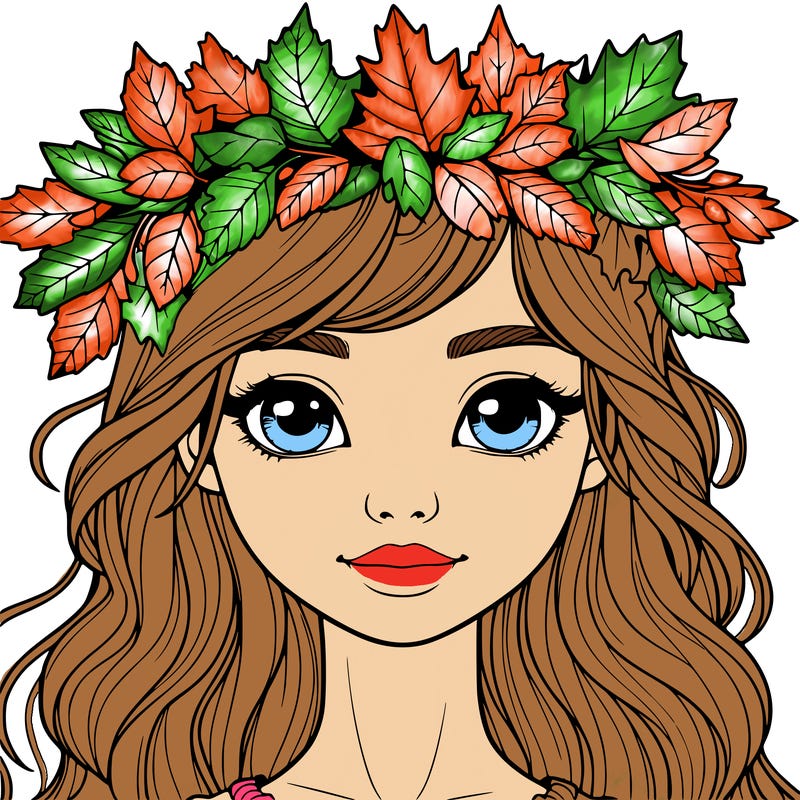 realistic girl with fall leaf crown