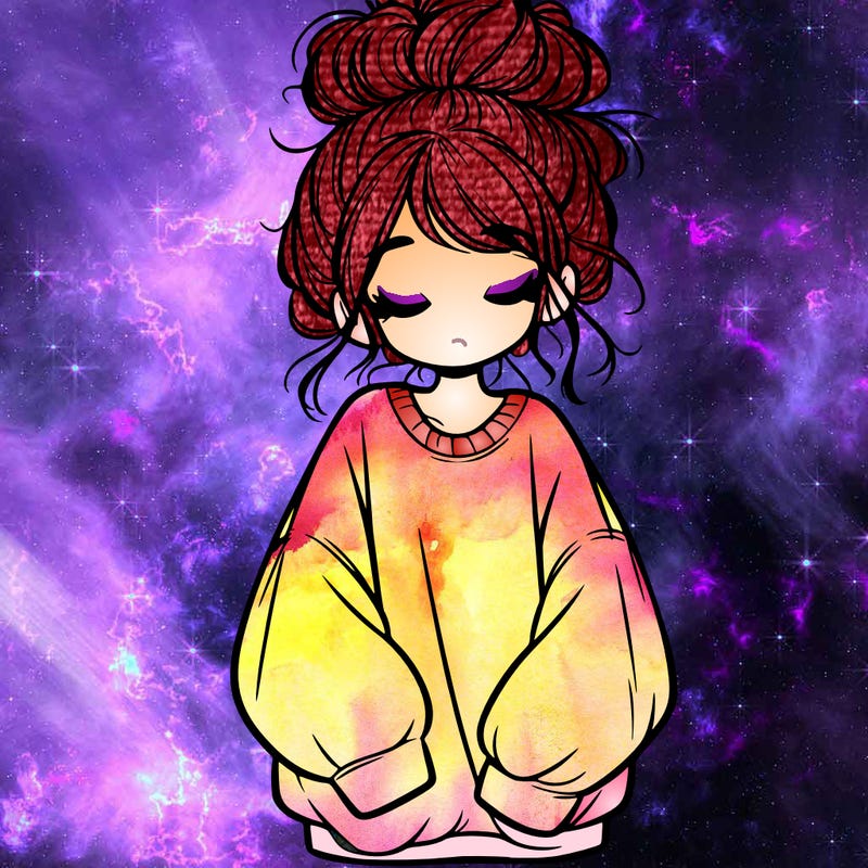 girl with baggy sweatshirt and messy bun