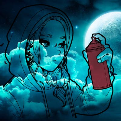 a realistic girl, spray painting