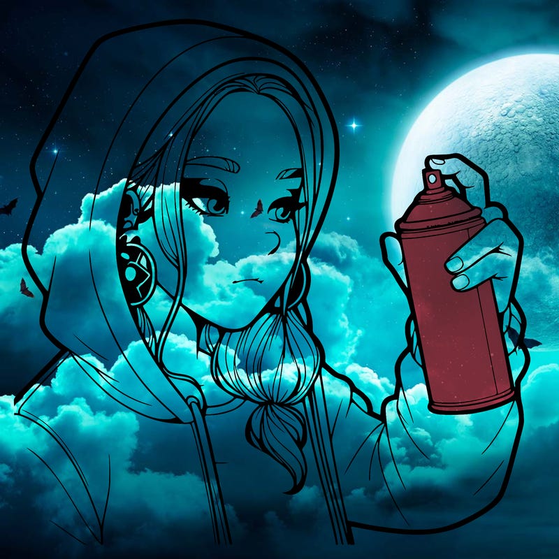 a realistic girl, spray painting