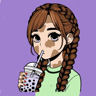 realistic girl with braided hair drinking boba