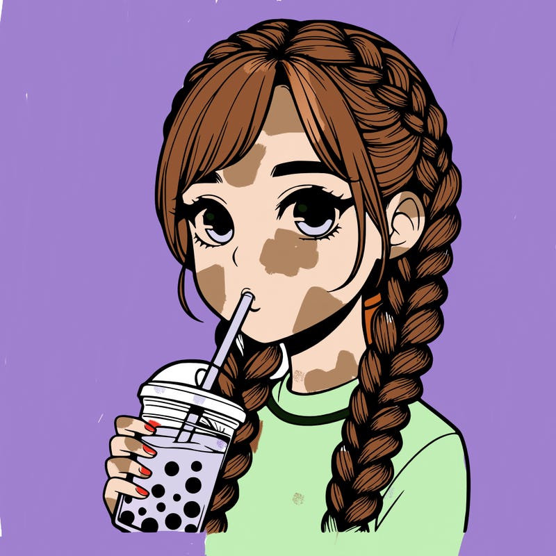 realistic girl with braided hair drinking boba