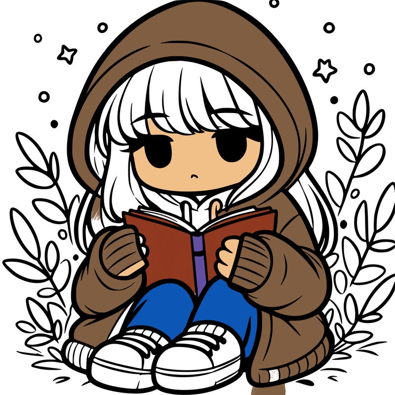 girl in oversized hoodie reading a book