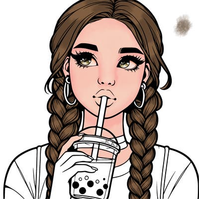 realistic girl with braided hair drinking boba