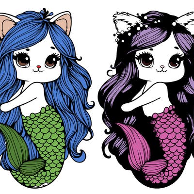 realistic, mermaid, hair, realistic, cat mermaid