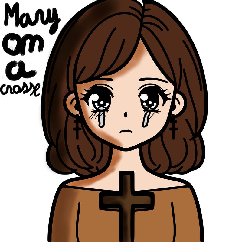 a woman with cross in front of her