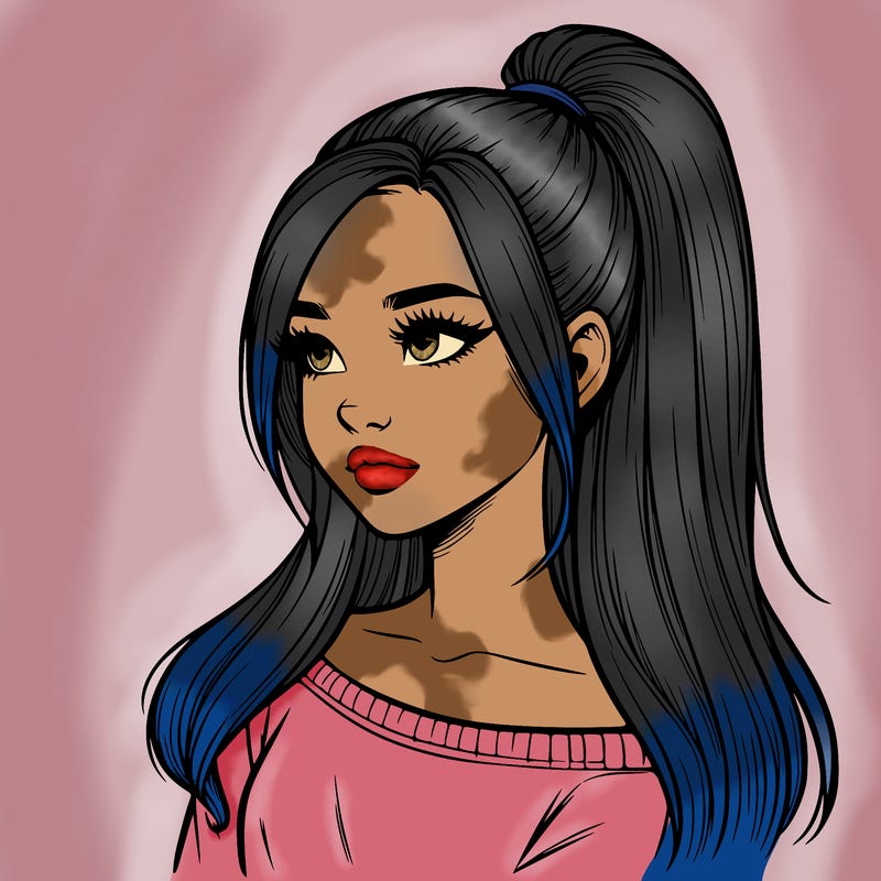 realistic girl with a high ponytail