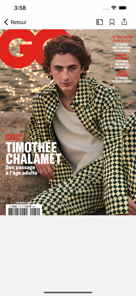 GQ Magazine France - Portada digital de GQ Magazine France con Timothee Chalamet sobre un fondo de atardecer
