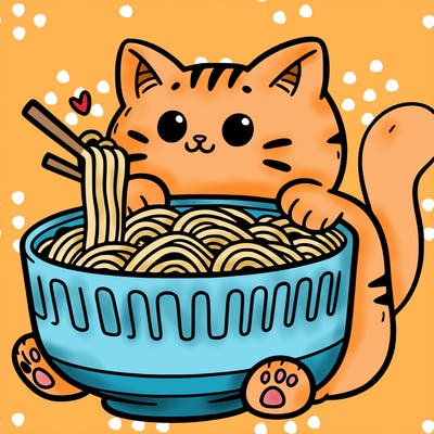 cat with ramen
