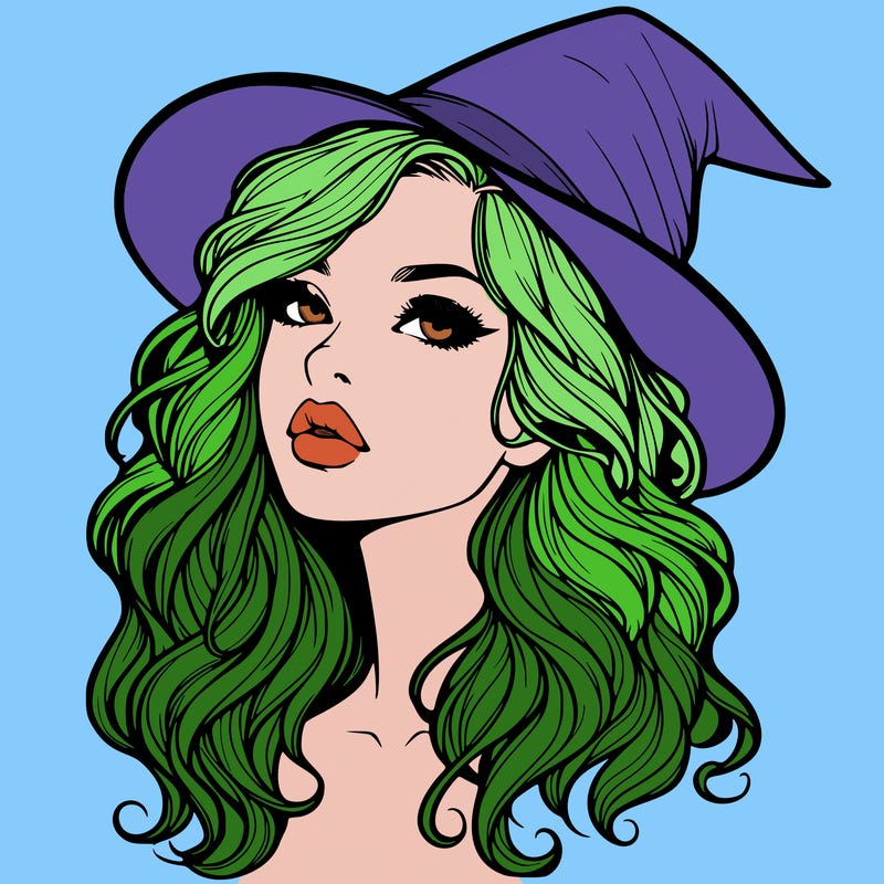 realistic witch girl with wavy hair and lips