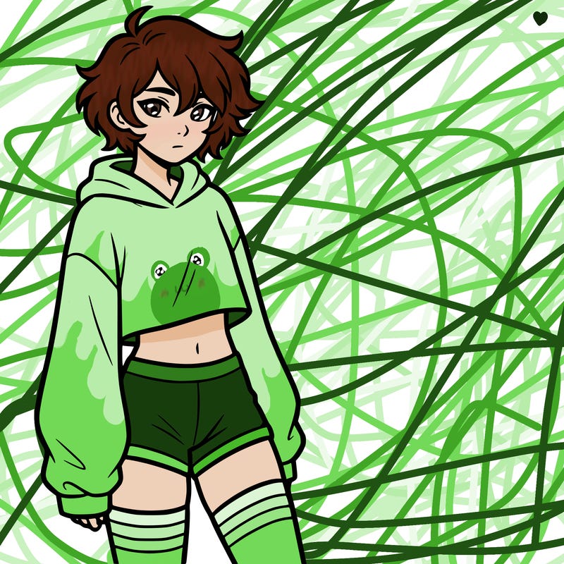 femboy with short hair wearing thigh highs and baggy crop top