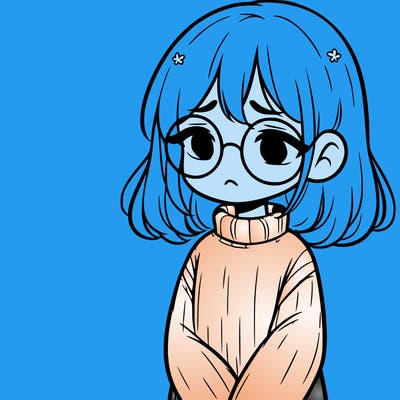 sad girl with glasses in a sweater