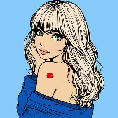 realistic girl with bangs looking over her shoulder