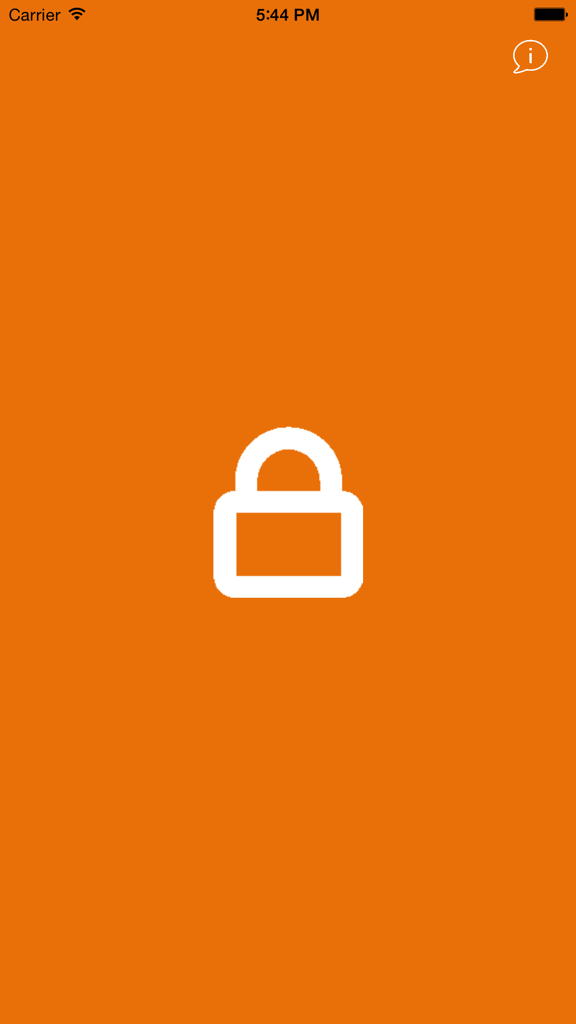 FingerLock - Protect Your Passwords - FingerLock app interface featuring a white padlock on an orange background
