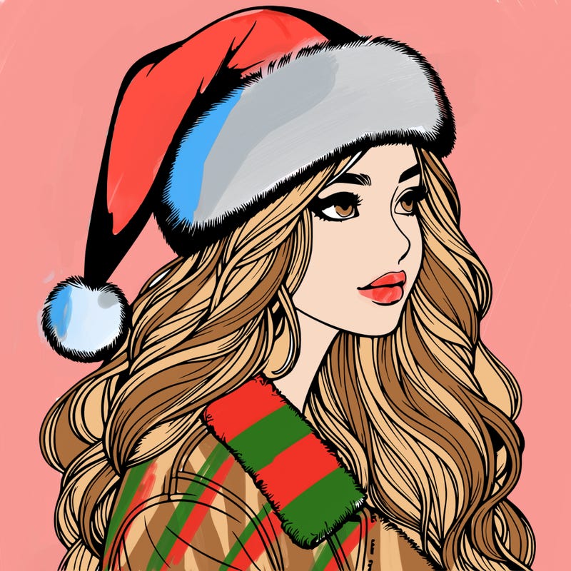 realistic girl in santa hat