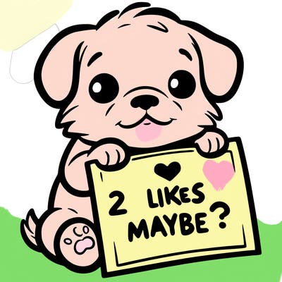 a puppy holding a sign that says 2 likes maybe?