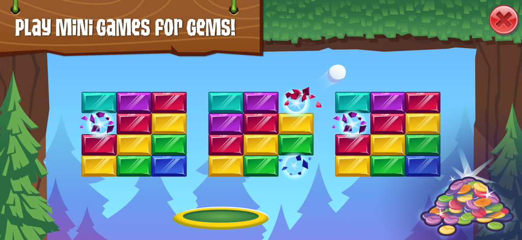 A colorful block breaking mini game in Animal Jam for earning gems