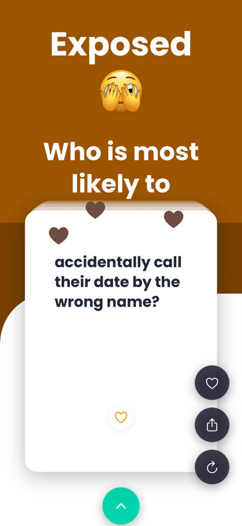 Most Likely To: Dirty Adult - Una tarjeta del juego Most Likely To Dirty Adult preguntando quién es el más probable que llame a una cita por el nombre equivocado.