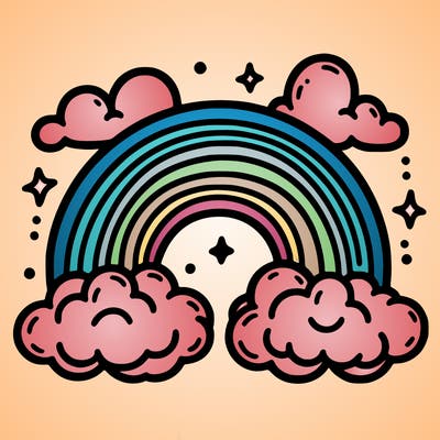 a rainbow with clouds