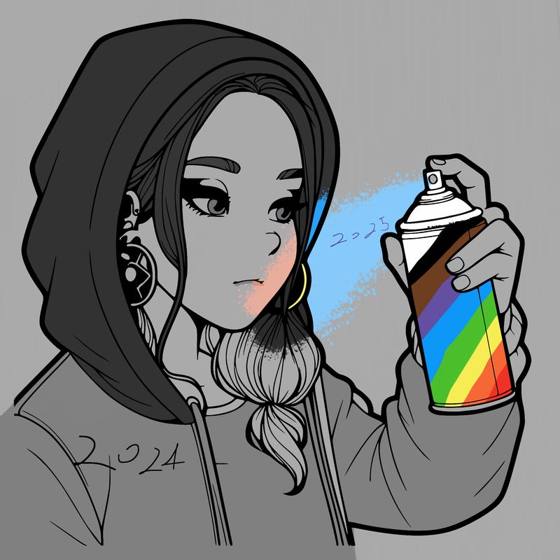 a realistic girl, spray painting